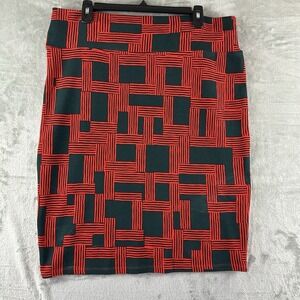 LuLaRoe Pencil Skirt Women's L Red Black Geometric Pattern Cassie